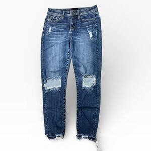 Buckle Black Curvy Ankle Skinny Jeans Distressed Dark Wash Size 29 Ripped Boho